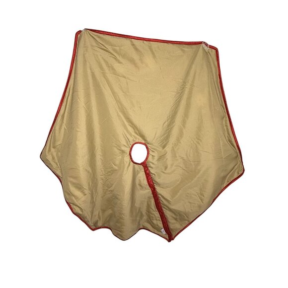 Earl & Wilson Christmas Tree Skirt Embroidered Gold Red Poinsettia Button Classi - Picture 2 of 6